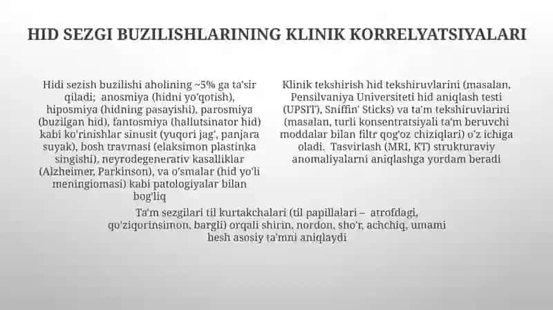 Ta'm bilish va hid bilish aʼzolarining funksional anatomiyasi 4