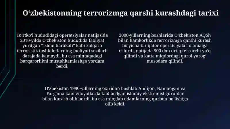 Oʻzbekistonning terrorizmga qarshi kurash tajribasi 4