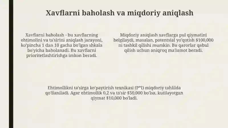 Modellashtirish va risklarni tahlil qilish 4