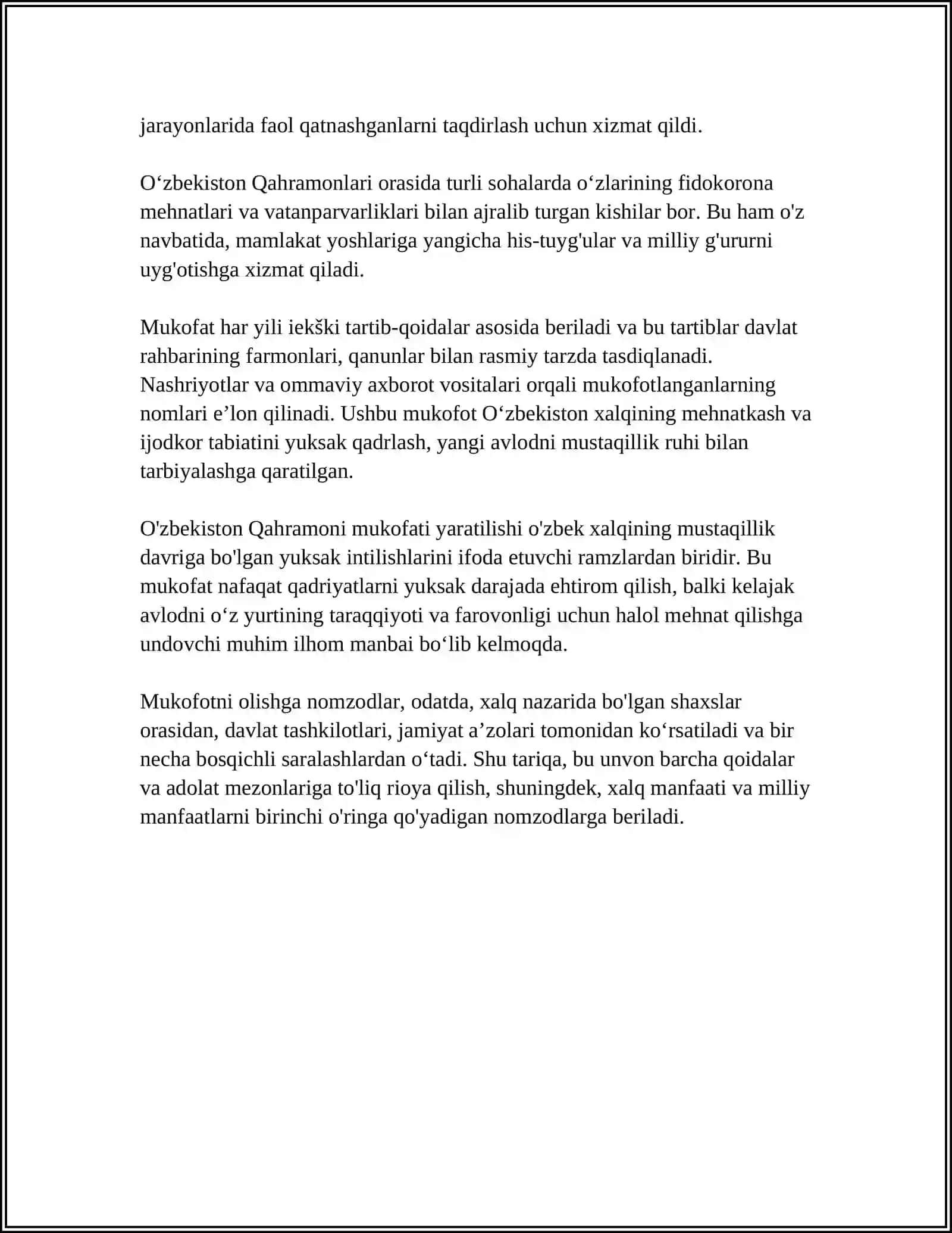 Oʻzbekiston Qahramoni Davlat Mukofati 4