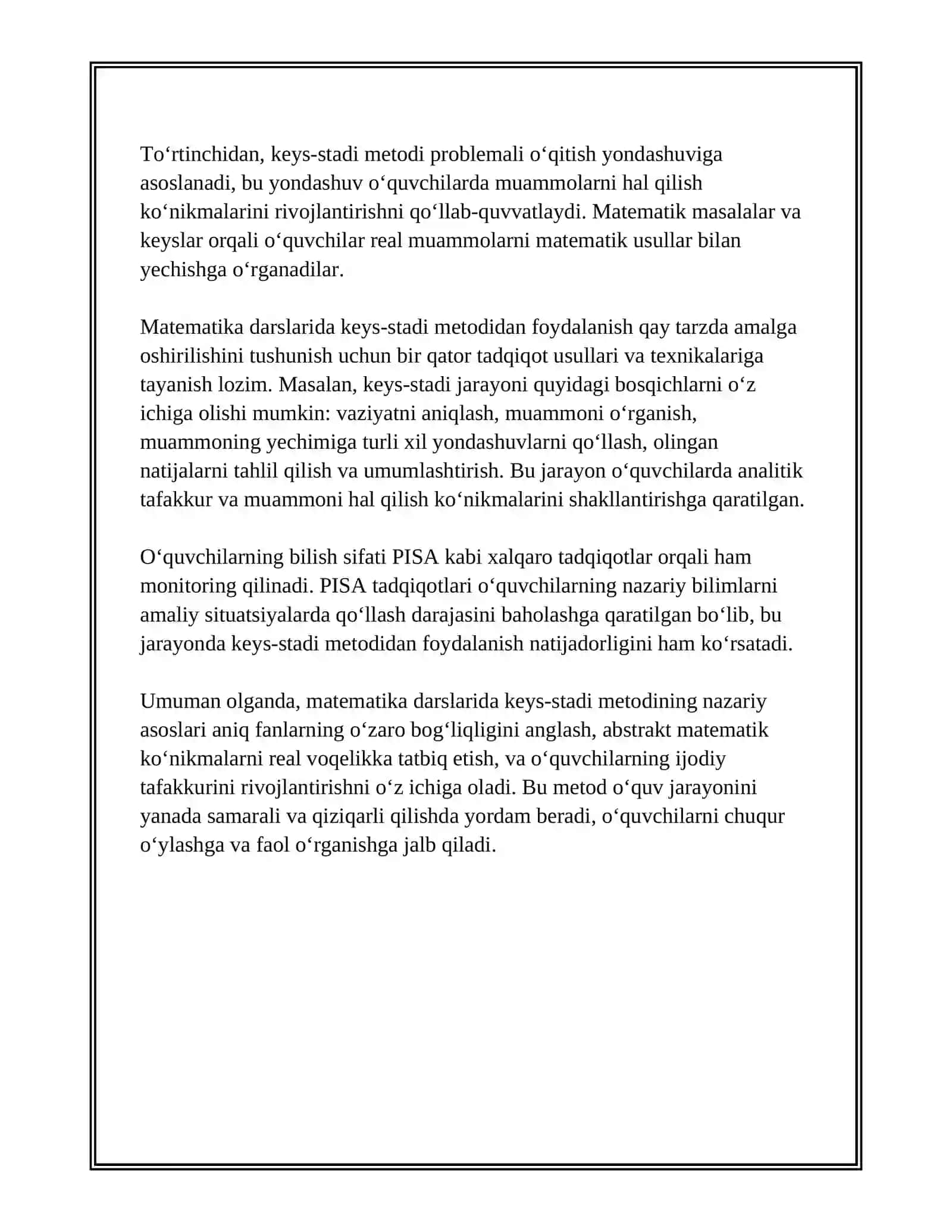 MATEMATIKA DARSLARIDA KEYS- STADI METODIDAN FOYDALANISH 4