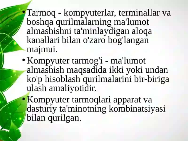 TARMOQ TЕXNOLOGIYALARI VA INTERNET XIZMATLARI 4