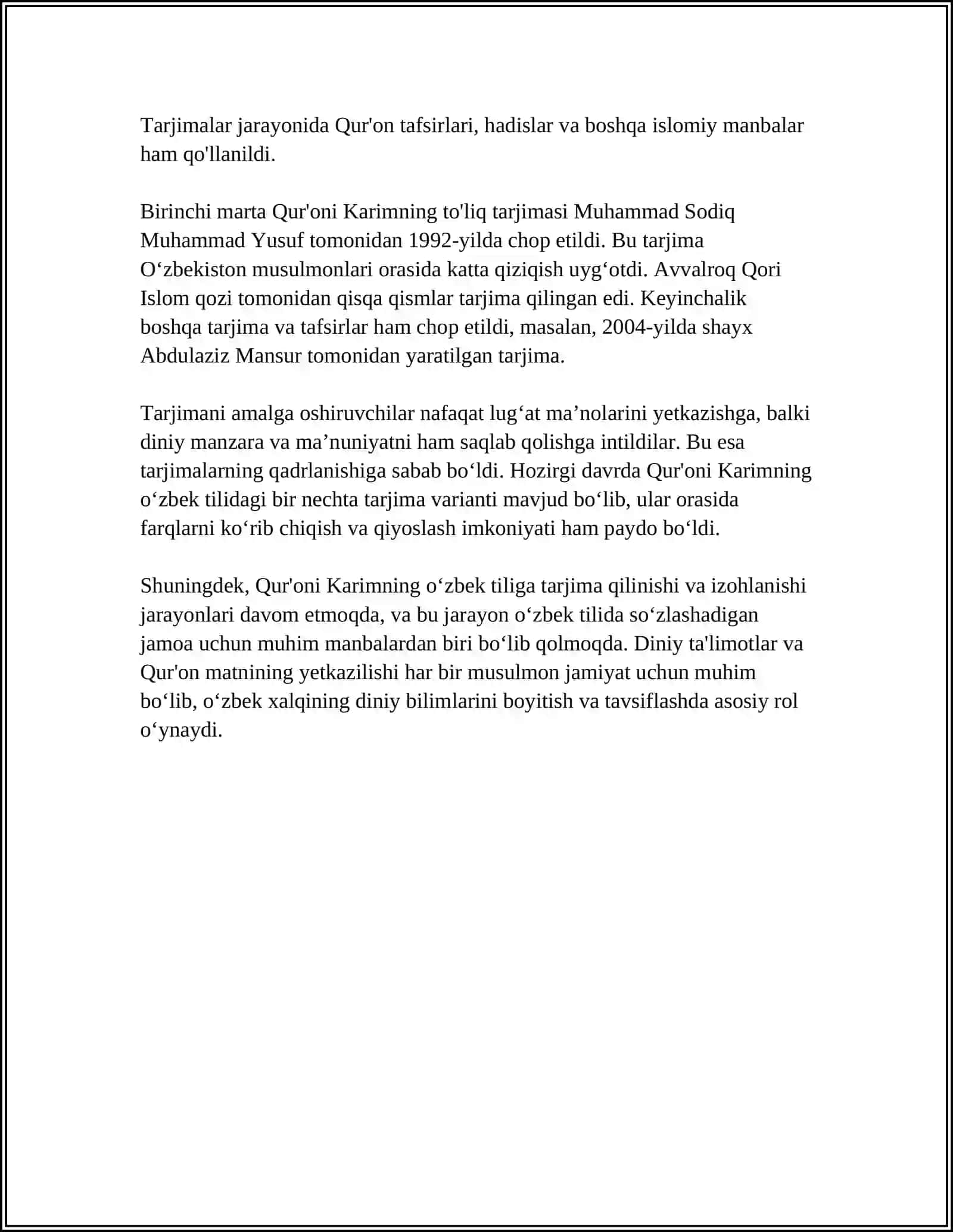 QUR'ONI KARIMNING OʻZBEKCHA TARJIMALARI HAQIDA MALUMOTLAR 4
