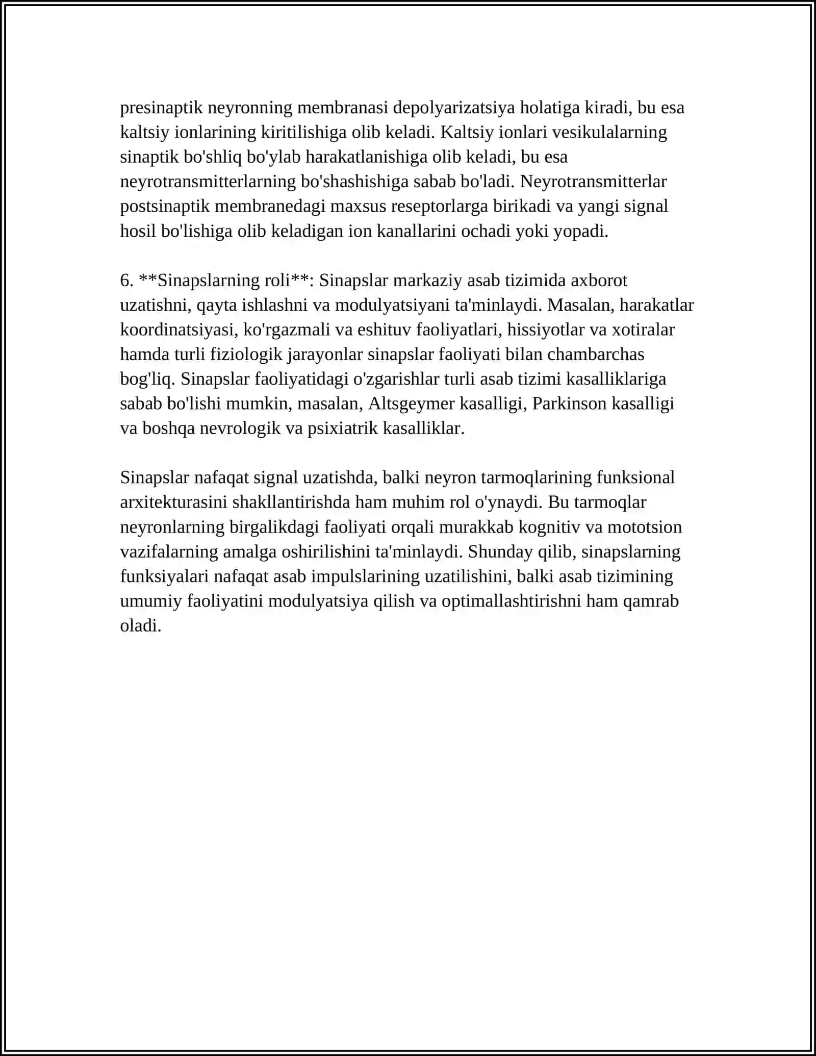 SINAPS TURLARI VA MODDALARGA SEZGIRLIGI 4
