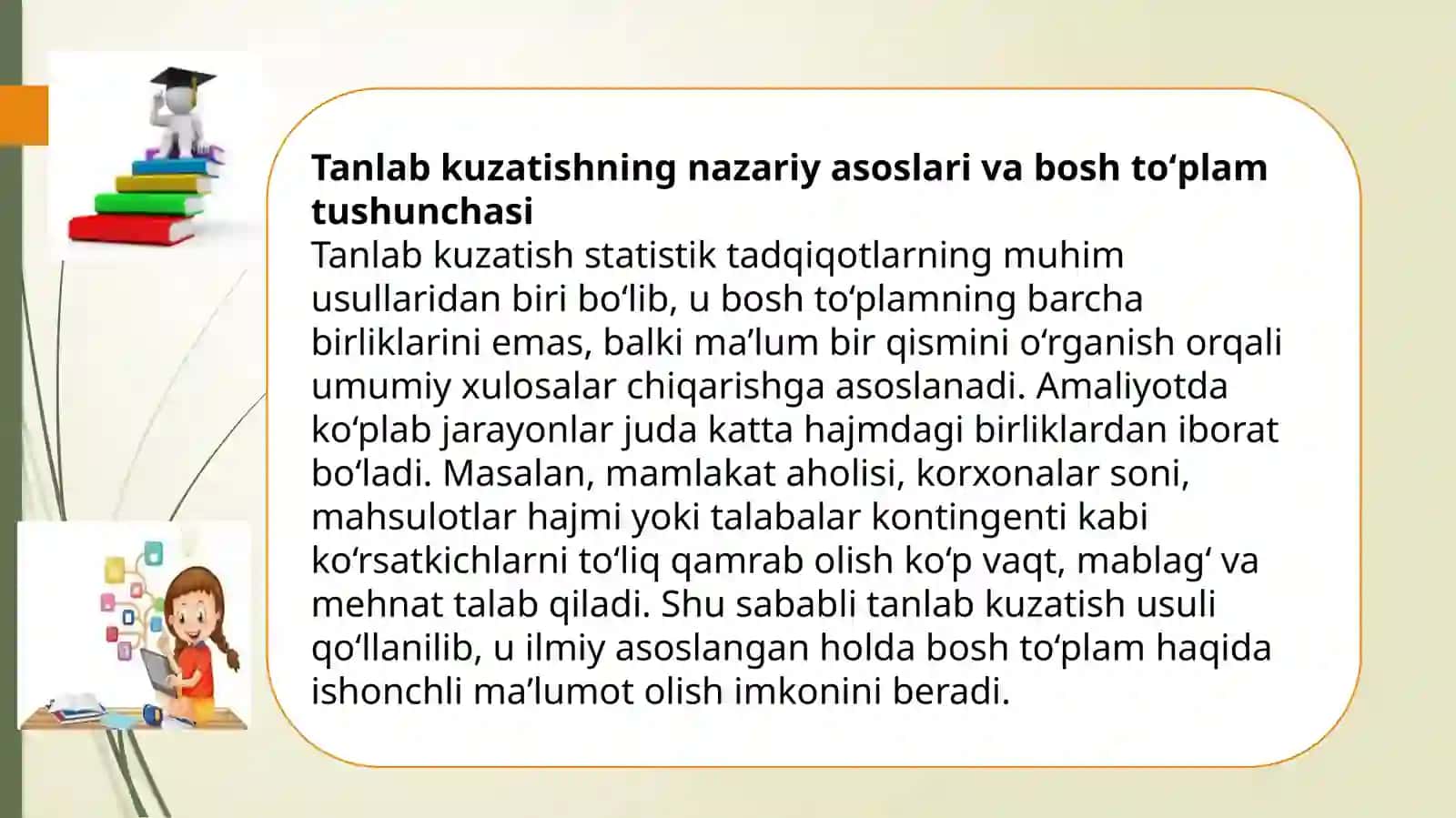 Tanlab kuzatish maʼlumotlarini bosh toʻplamga qaratish 4