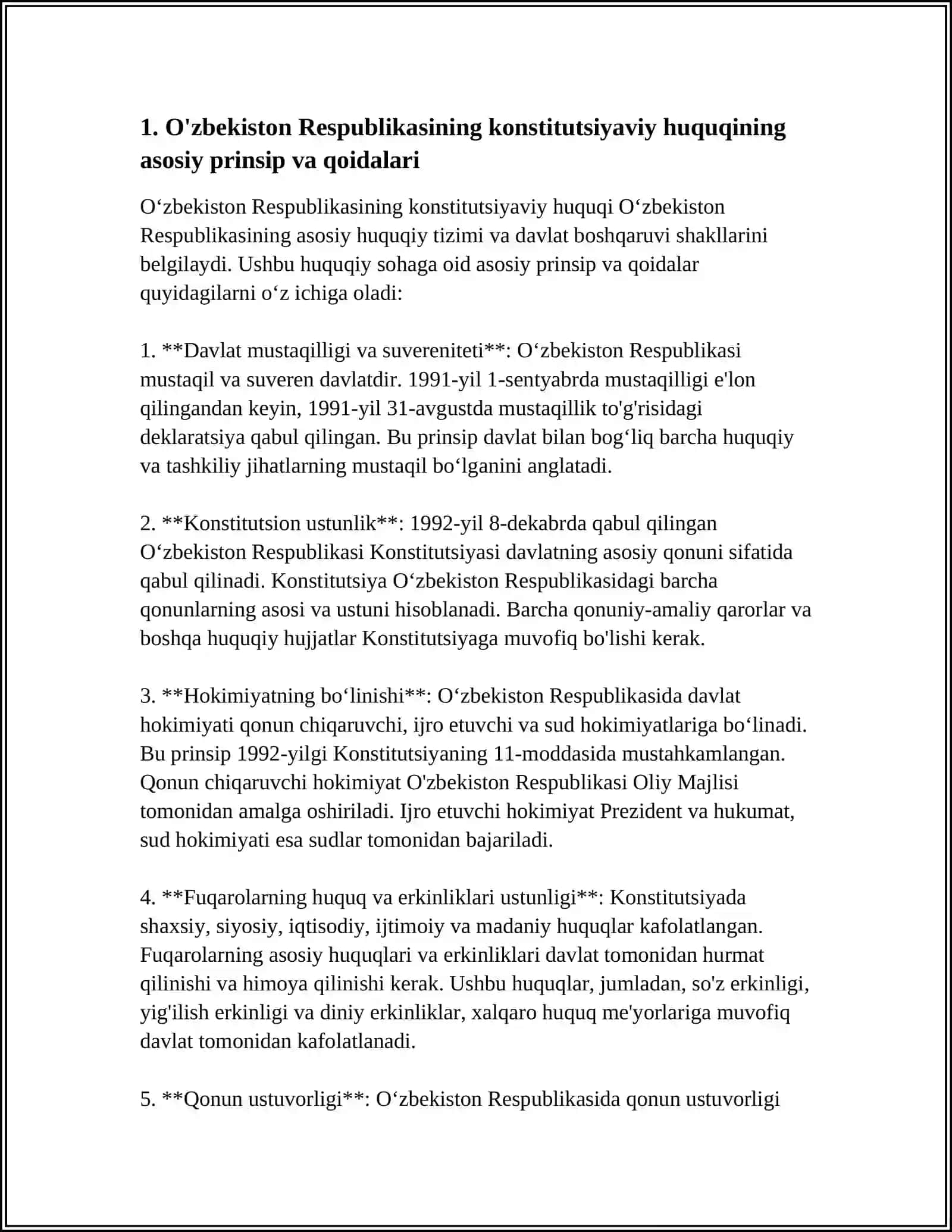 O'ZBEKISTON RESPUBLIKASIDA KONSTITUTSIYAVIY HUQUQ PREDMETINING O'ZIGA HOS HUQUQLARI 4