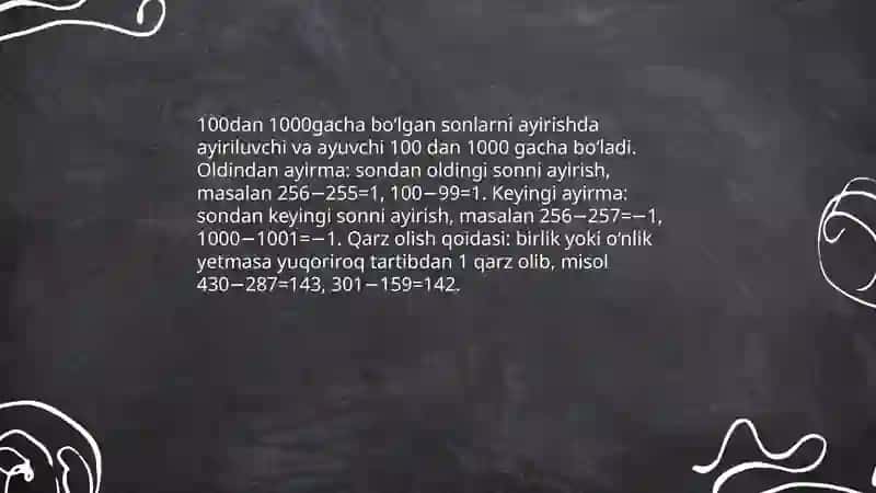 100dan 1000gacha bulgan sonlar orasida amallar 4