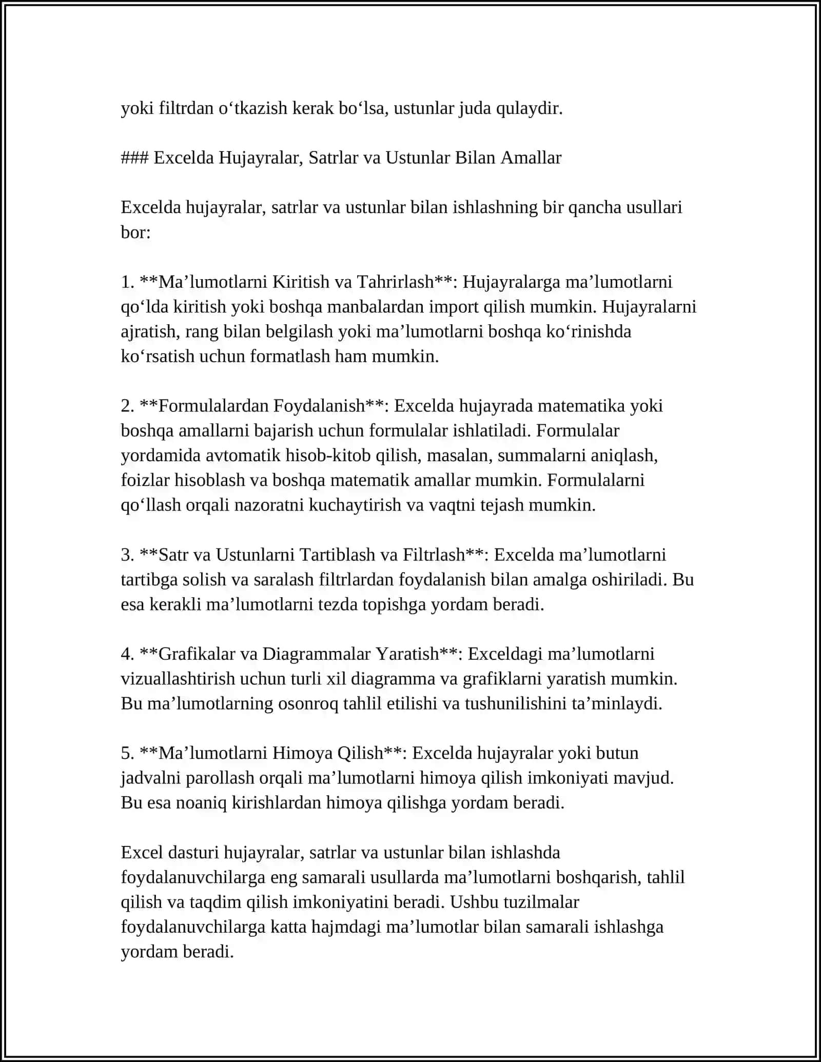 EXCEL ELEKTRON JADVALI BILAN ISHLASH 4