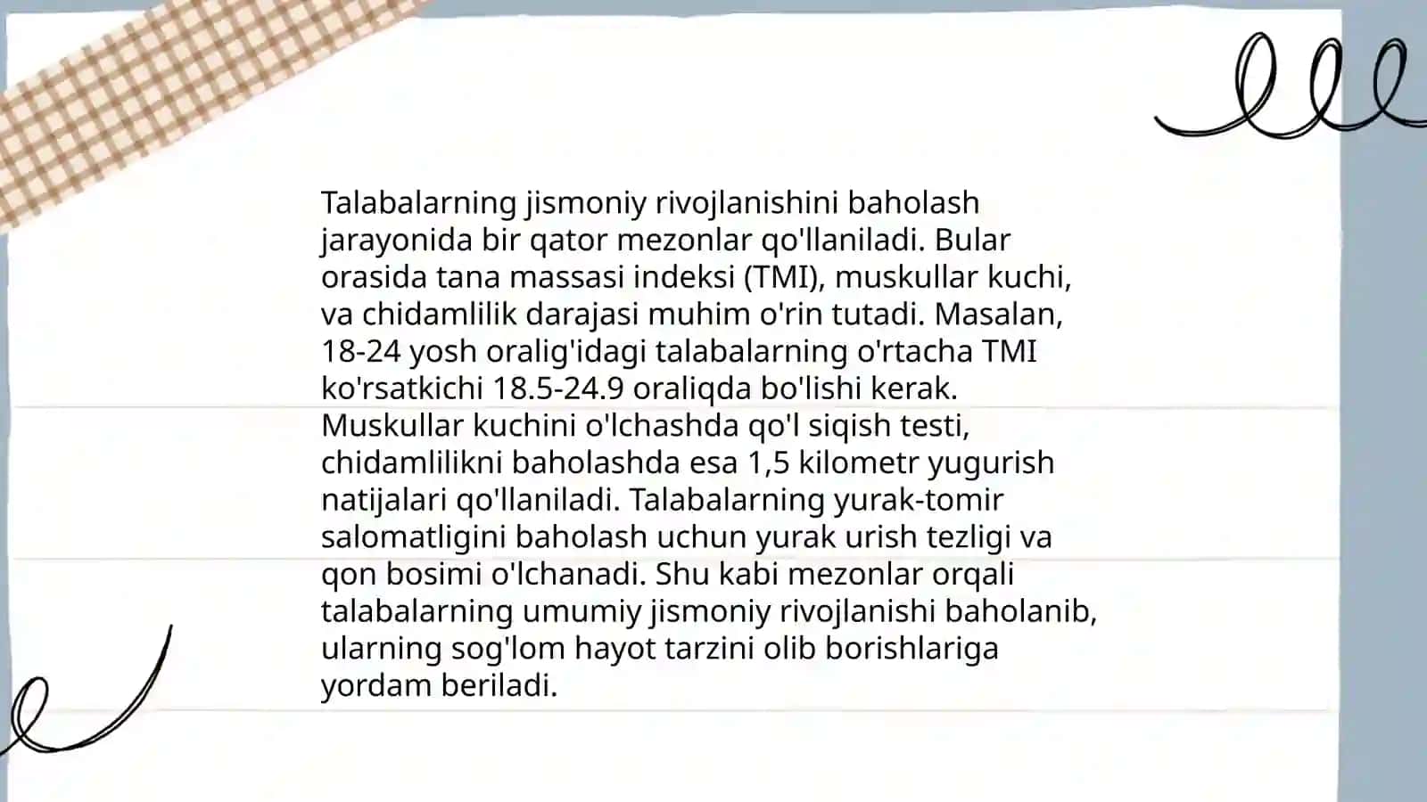 Jismoniy tarbiya fanining maqsad va vazifalari, talabalarning jismoniy tayyorgarliklarini aniqlash 4