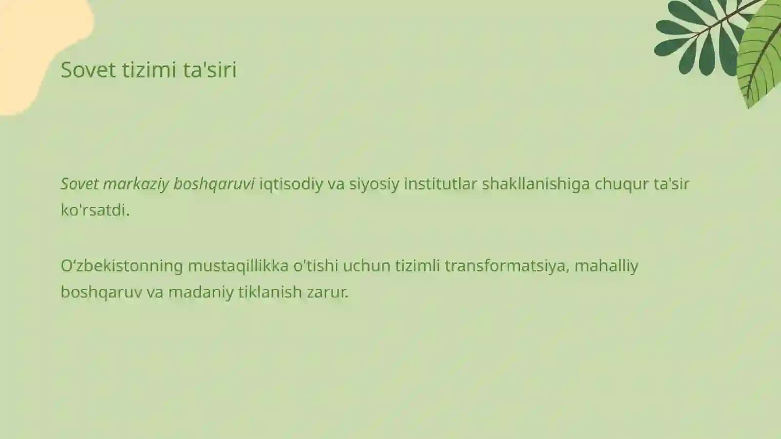 Oʻzbekiston: tayyorgarlik va asosiy omillar 4