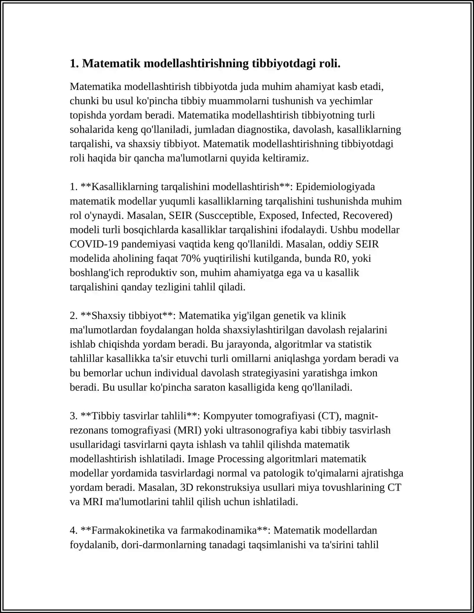 TIBBIYOTDA MATEMATIK MODELLASHTIRISH USLUBLARINI O‘RGANISH 4