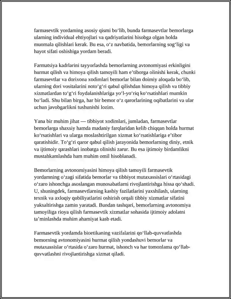 Farmasevtik Yordam Korsatishda Bioetikaning Vazifalari 4