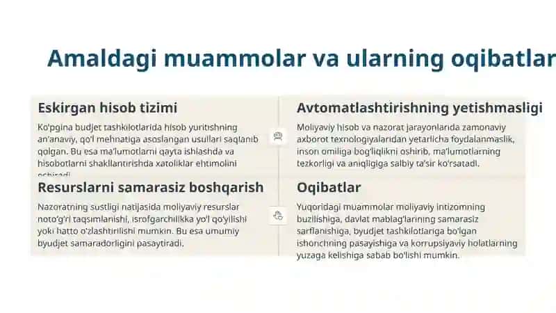 Budjet tashkilotlarida moliyaviy hisobotlar nazorati 4