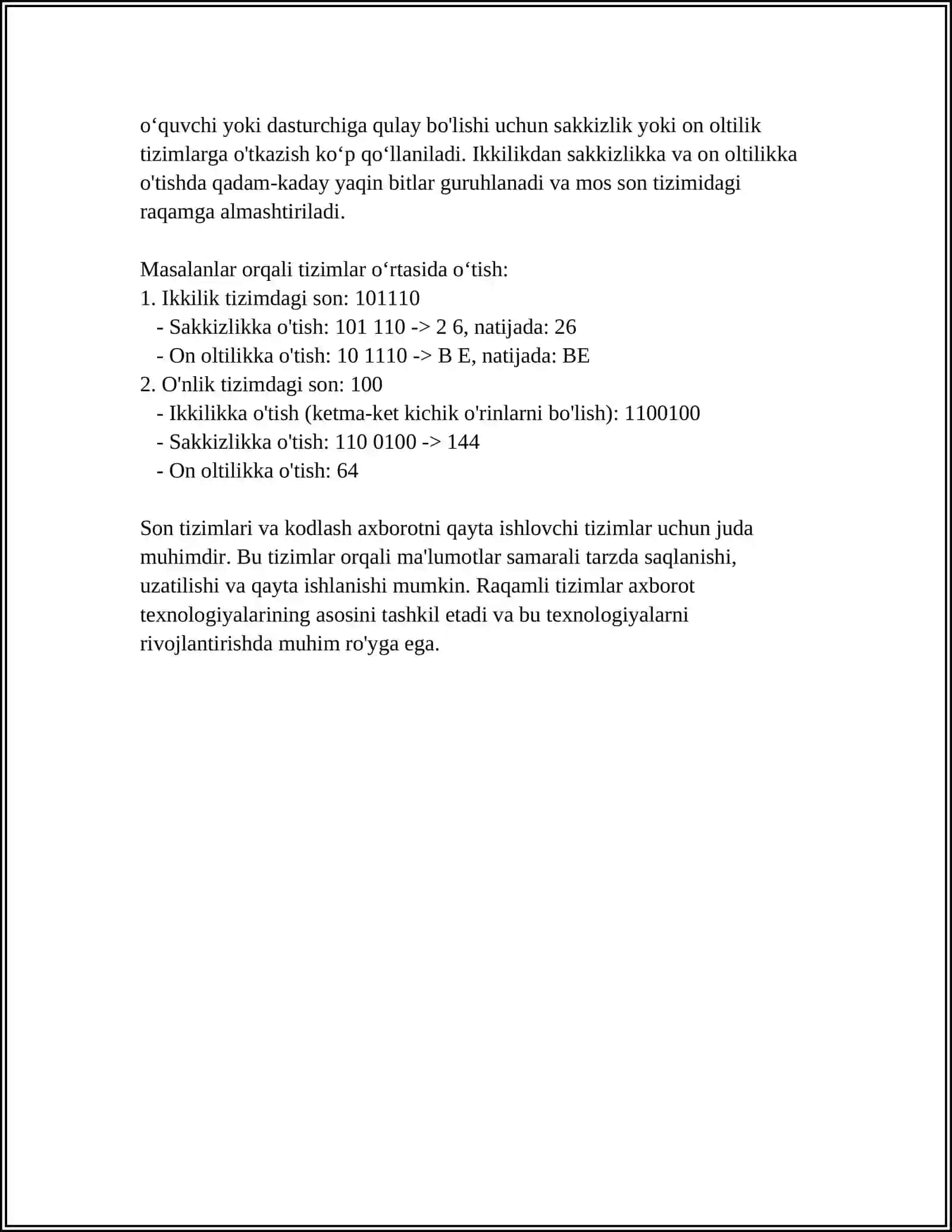 AXBOROTNI QAYTA ISHLASHNING ARIFMETIK ASOSLARI 4