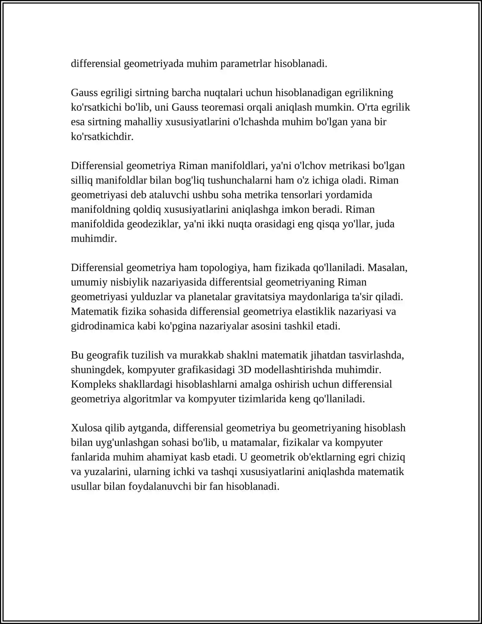 DIFFERENSIALNING GEOMETRIK MA'NOSI 4