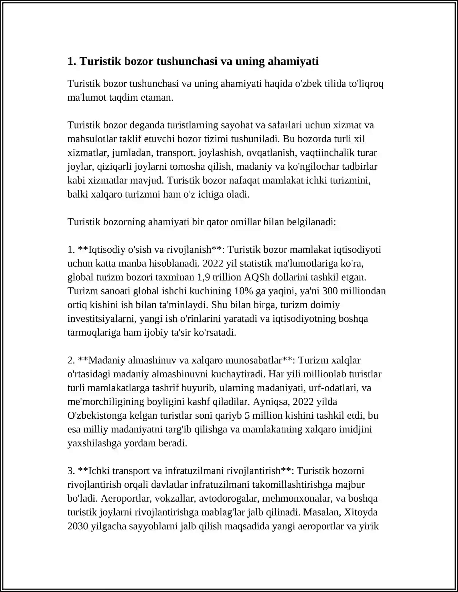 Turistik bozor tushunchasi va uning ahamiyati 4