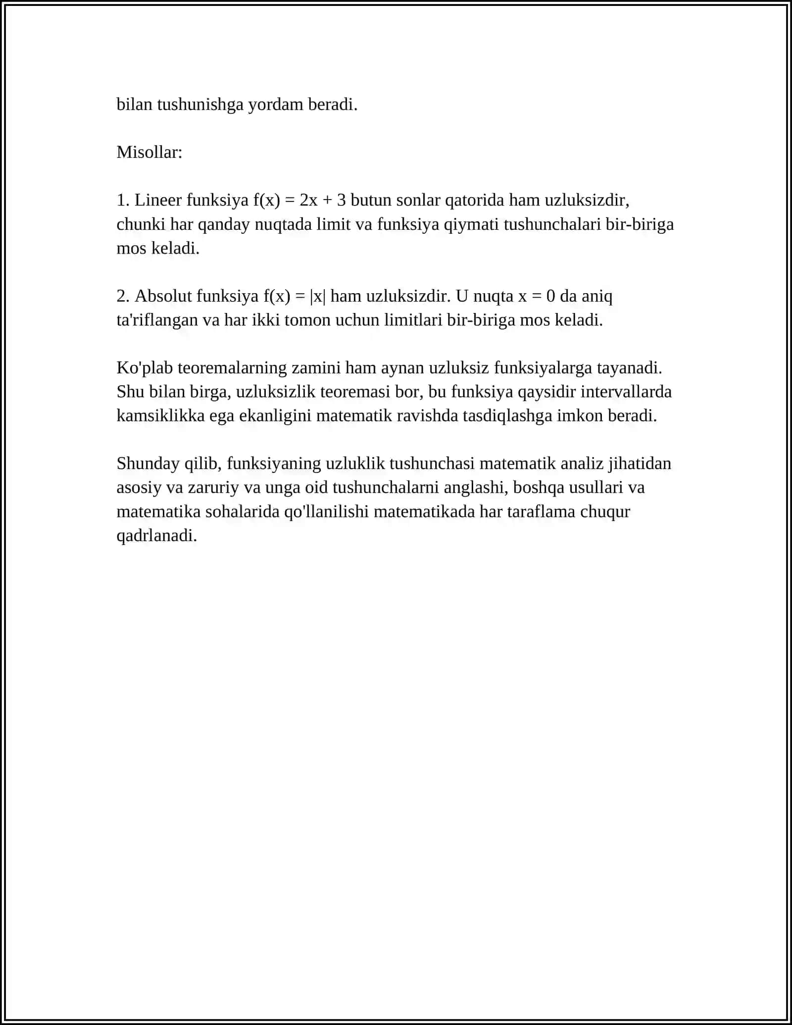 FUNKSIYANING UZLUKSIZ MODULI 4
