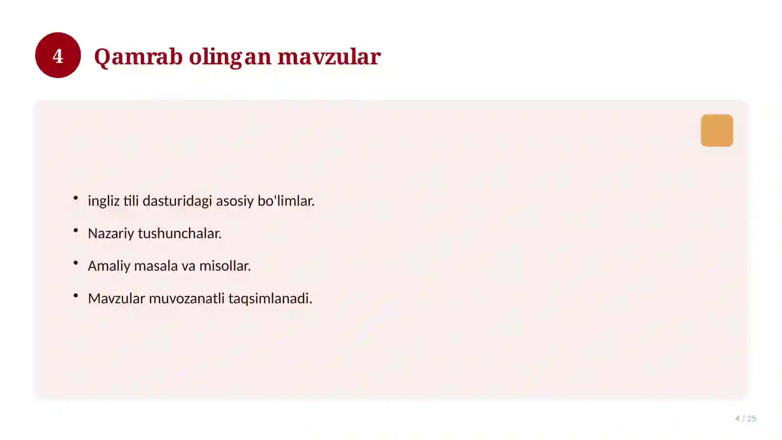 Ingliz tili fanidan 7-sinf test savollari to'plami 4