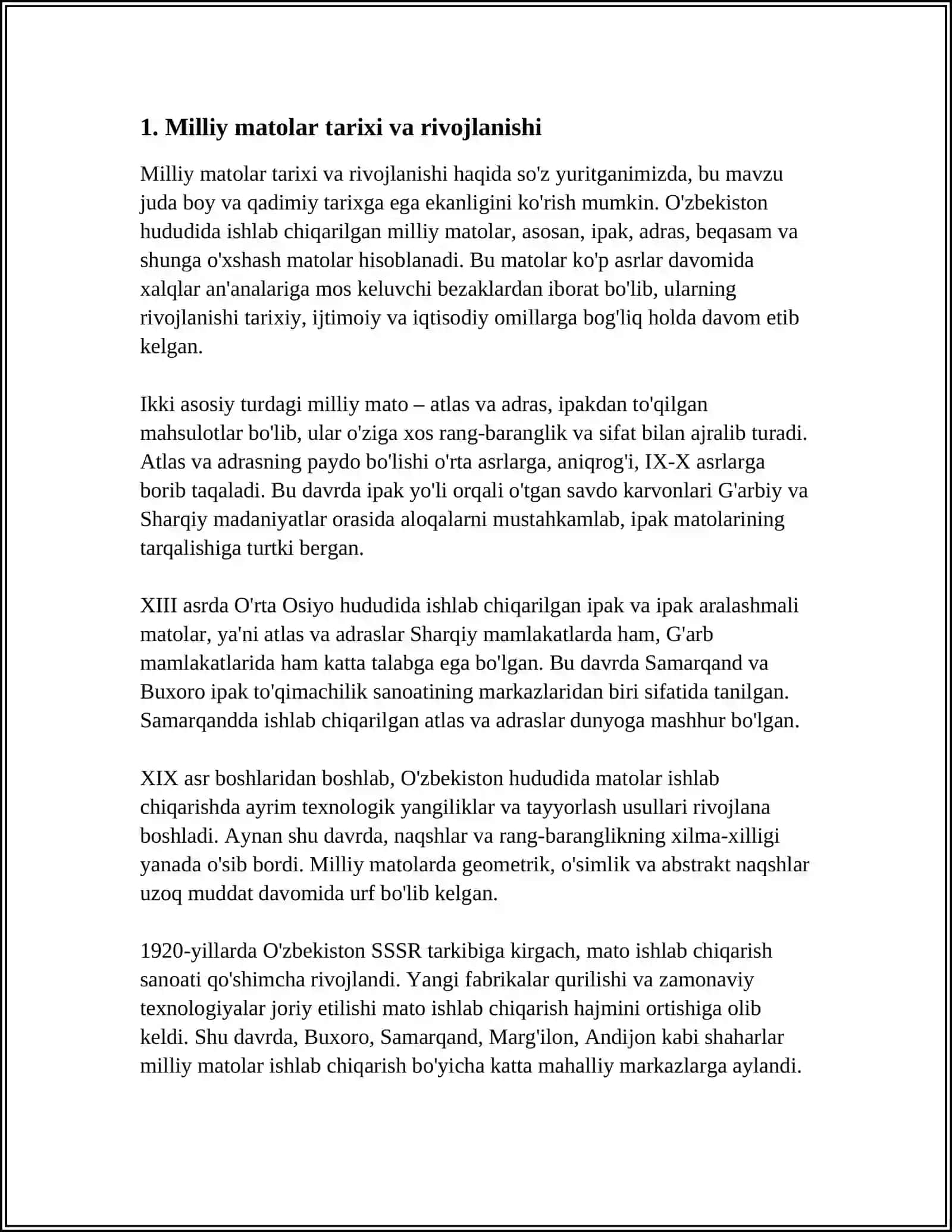 MILLIY MATOLARDAN AYOLLAR FANTAZIYA USLUBIDAGI KIYIMI DIZAYININI LOYIHALASH VA TEXNOLOGIK JARAYONNI ISHLAB CHIQISH 4
