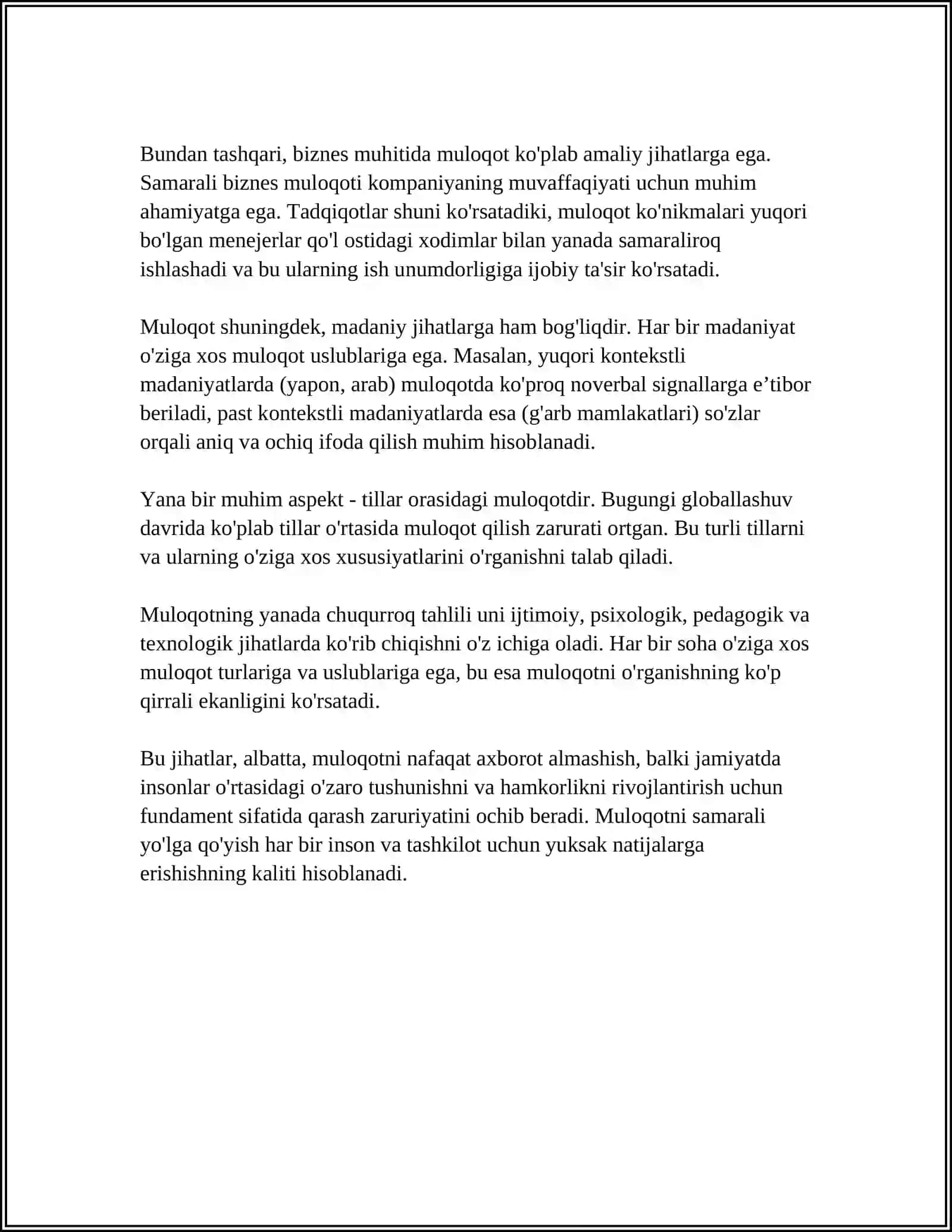 MUSTAQIL ISH Mavzu: PEDAGOGIK FAOLIYATDA MULOQOT 4
