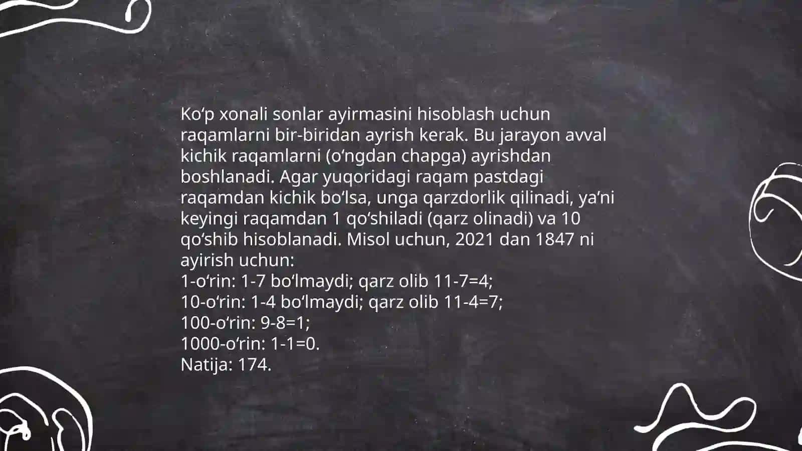 Ko'p xonali sonlar ichida misollar yechish metodlari 4