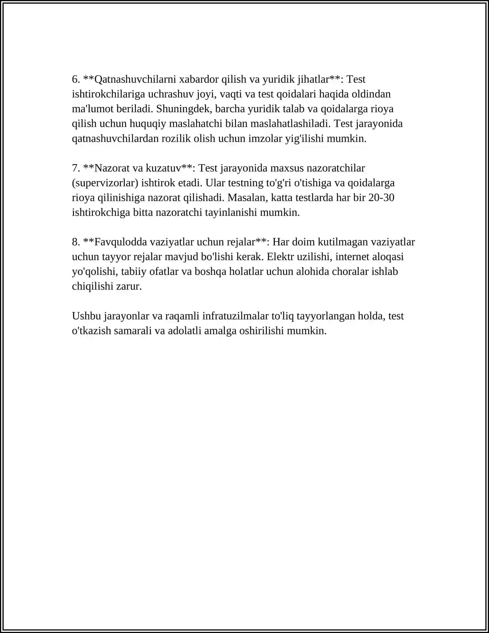 TEST OʻTKAZISH SHAROITINI TAYYORLASH 4