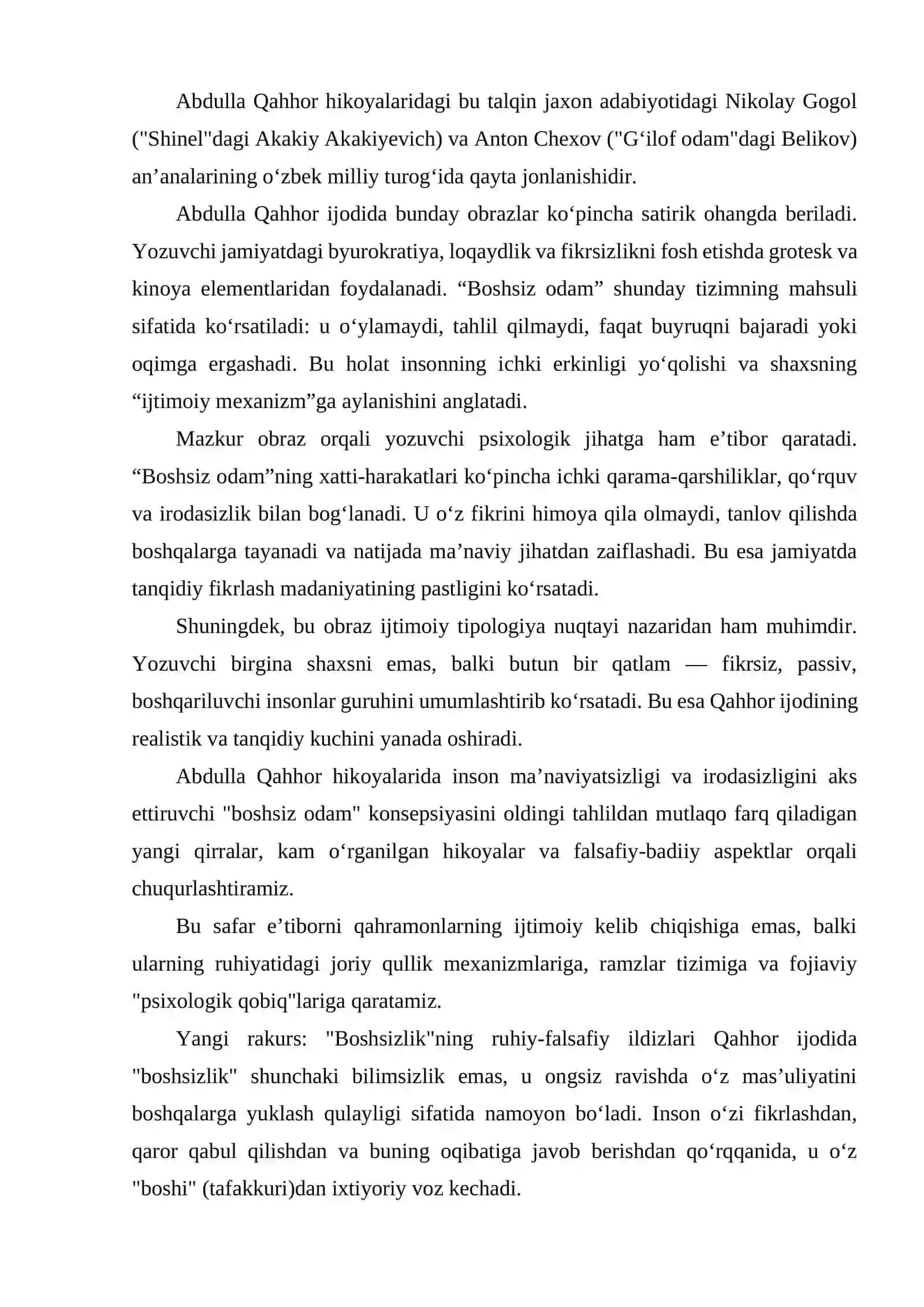 ABDULLA QAHHOR HIKOYALARIDA "BOSHSIZ ODAM" OBRAZLARI TALQINI 4