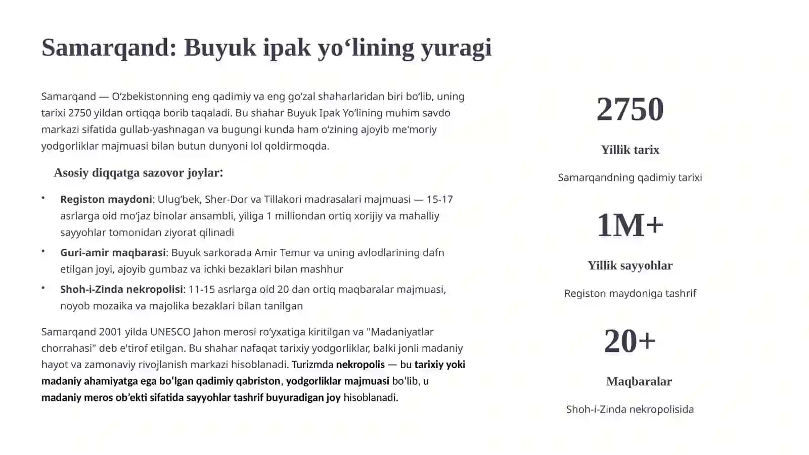 Oʻzbekistonning eng mashhur turistik destinatsiyalari 4