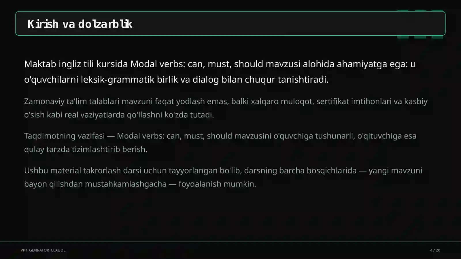 Modal verbs: can, must, should (7-sinf) 4
