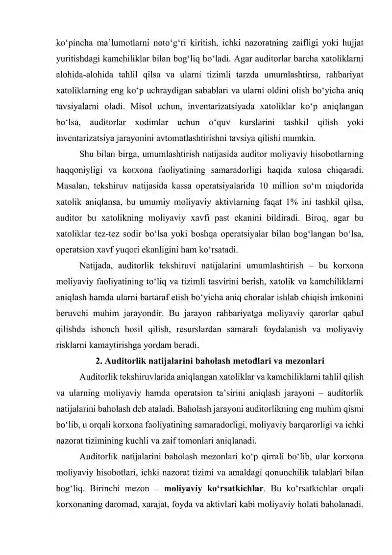Auditorlik tekshiruvlar natijalarini umumlashtirish va baholash 4