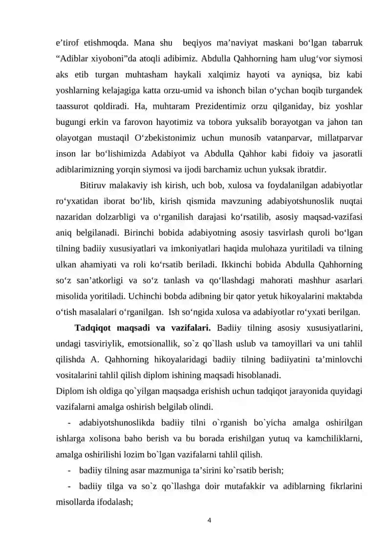 ADIBNING BADIIY TIL MAHORATINI O‘RGANISH (ABDULLA QAHHOR HIKOYALARI MISOLIDA) 4