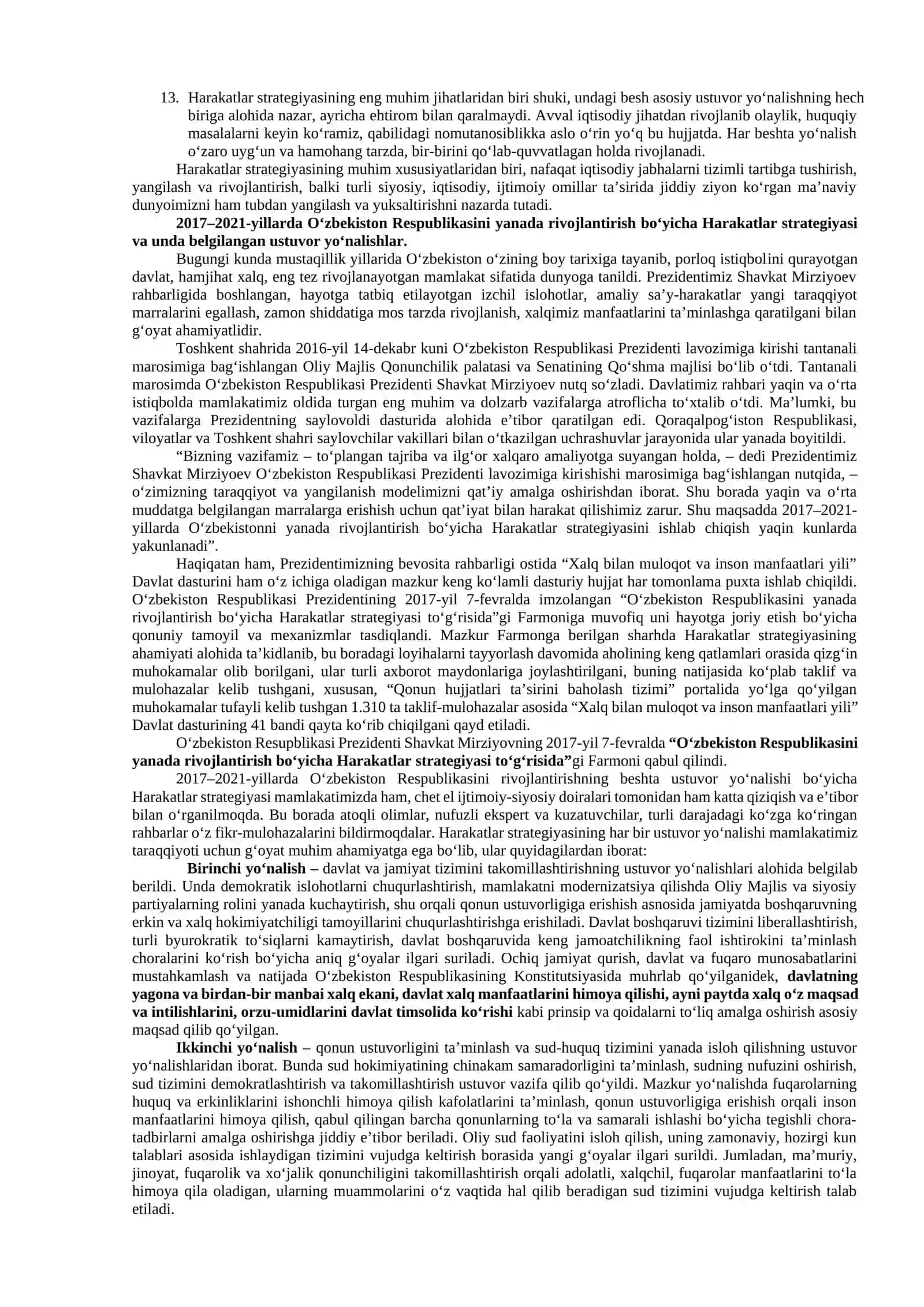 12-mavzu: Yangi O‘zbekistonda Prezident Shavkat Mirziyoyev rahbarligi va tashabbusi ostida amalga oshirilayotgan islohotlar 4