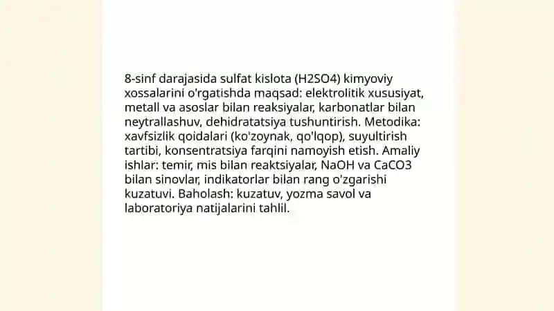8- sinfda "Sulfat Kislota" oʻqitish Metodikasi 4