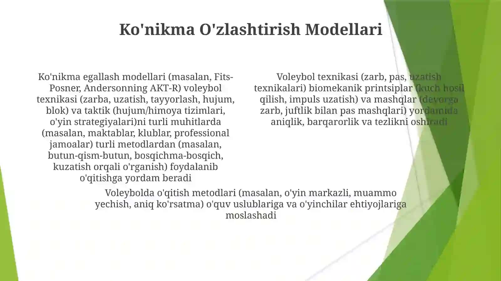 Voleybolt texnikasi va taktikasini o'rgatish uslubiyati 4