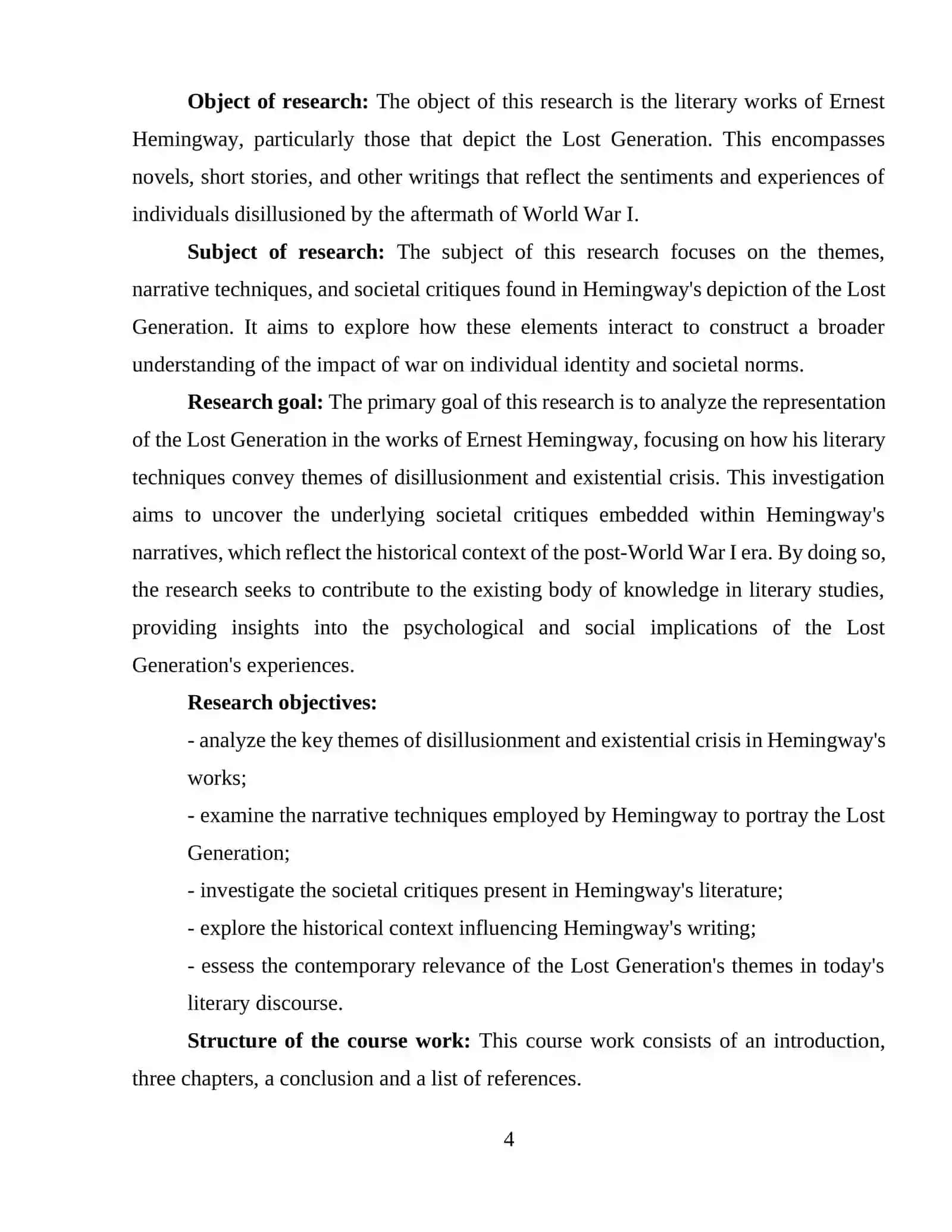 "The Lost Generation in the Works of Ernest Hemingway" 4