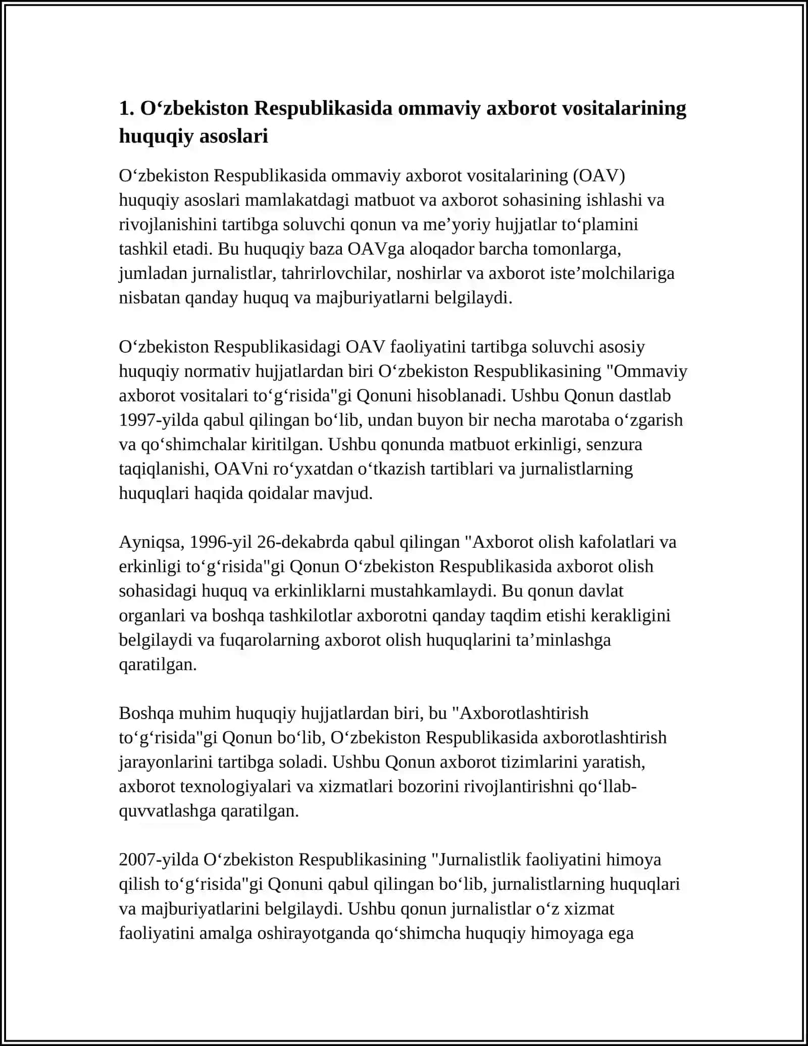 O‘ZBEKISTON RESPUBLIKASIDA OMMAVIY AXBOROT VOSITALARI FAOLIYATI 4
