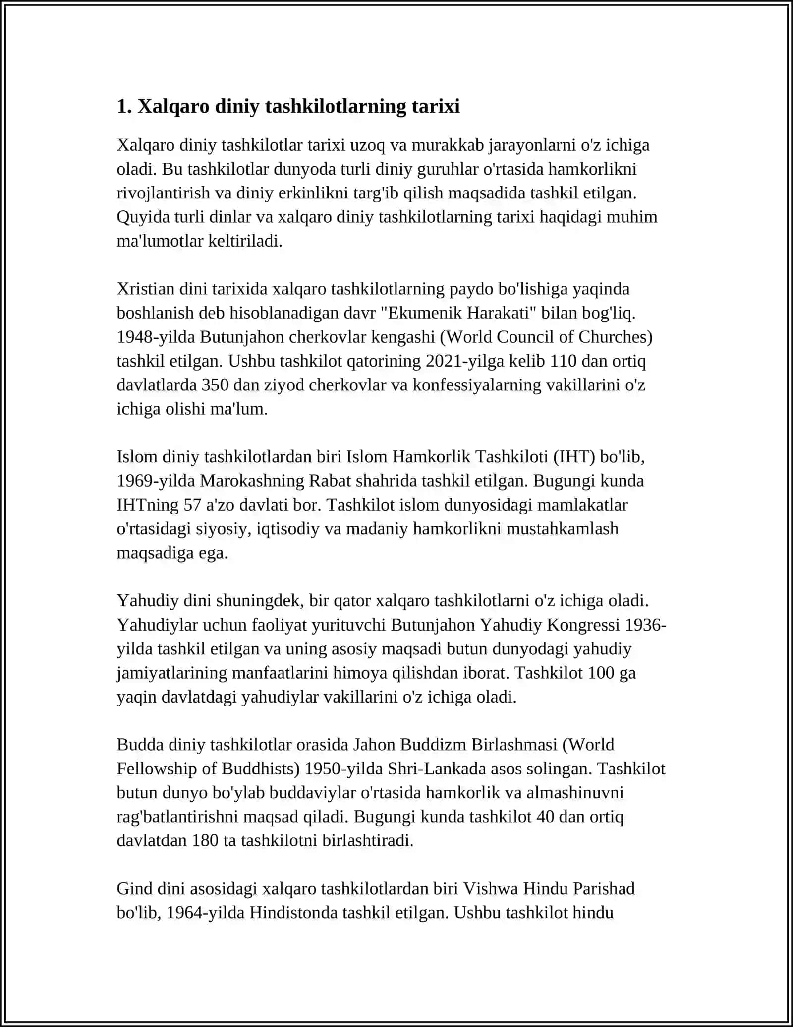 XALQARO DINIY TASHKILOTLAR FAOLIYATINING YO'NALISHLARI 4