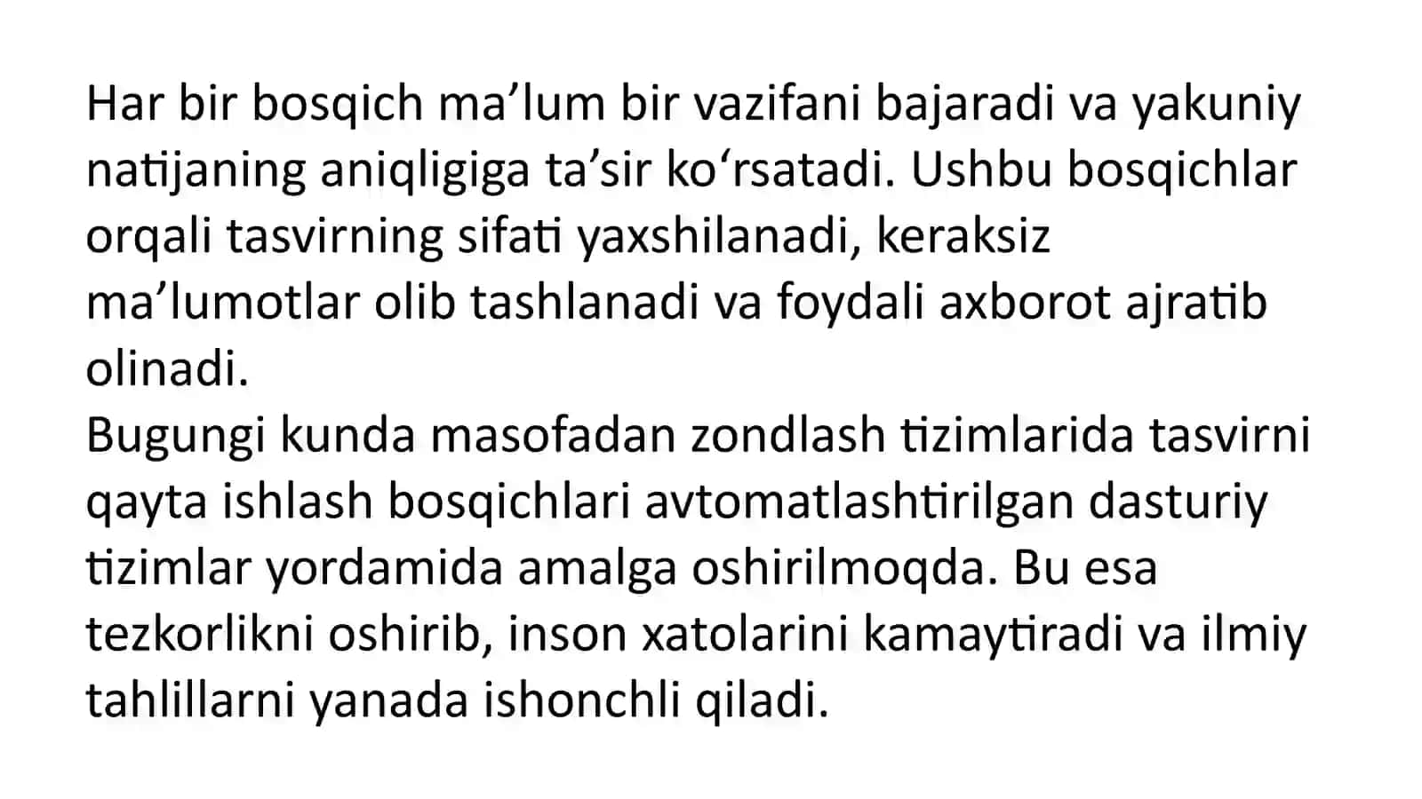 Tasvirni Qayta Ishlash Bosqichlarining xarakteristikasi. 4