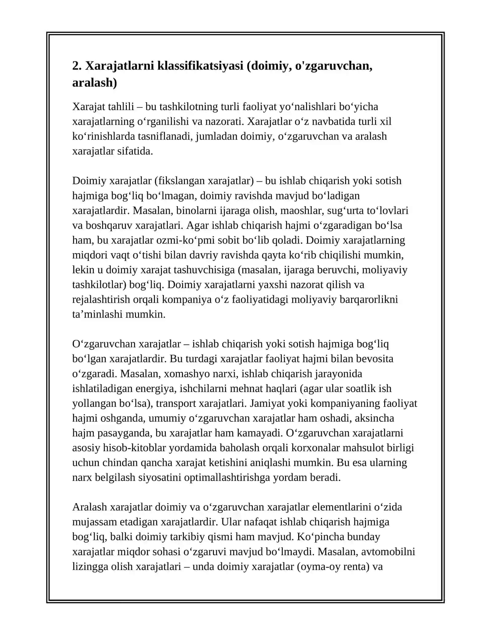 Xarajat tahlili 4