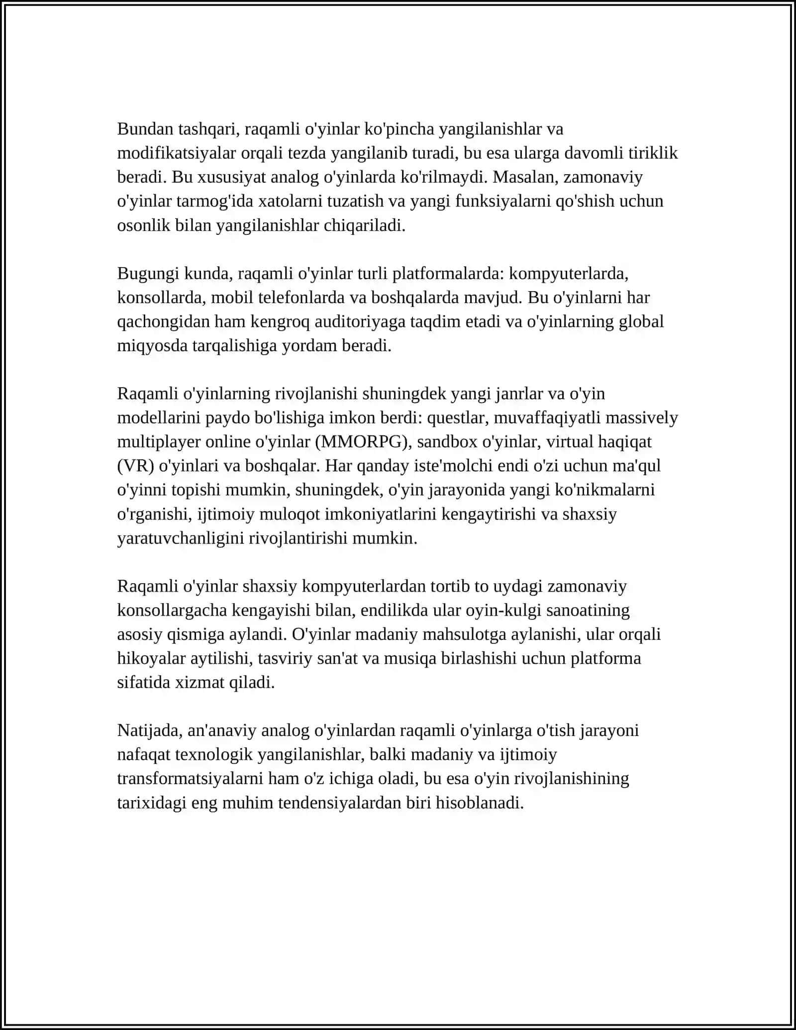 O'YIN RIVOJLANISHI TARIXINING ASOSIY TENDENSIYALARI 4