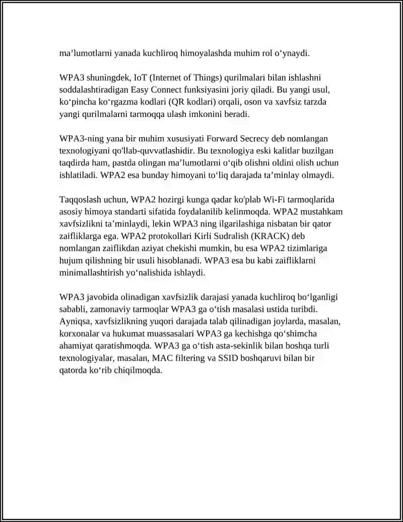 WI-FI TARMOQLARINI HIMOYA QILISHNING ZAMONAVIY USULLARI: WPA3, MAC FILTERING VA SSID BOSHQARUVI 4