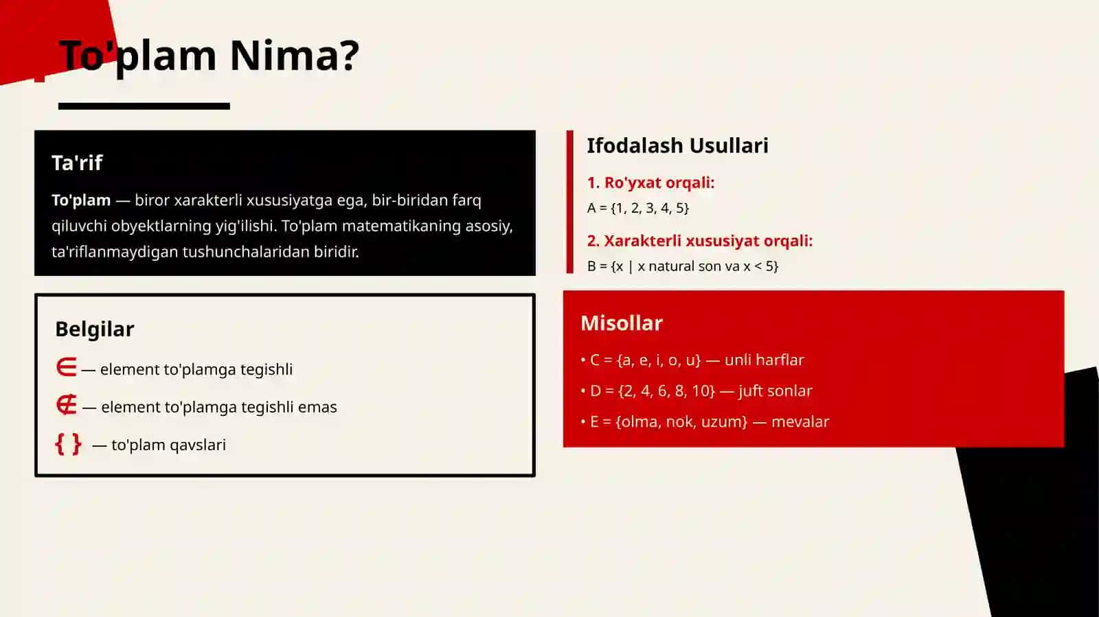 To'plam Tushunchasi va To'plamlar Ustida Amallar 4
