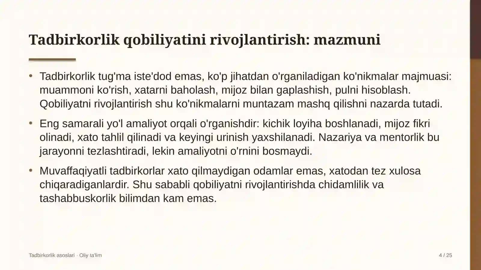 Tadbirkorlik Asoslari · Oliy Ta'lim 4