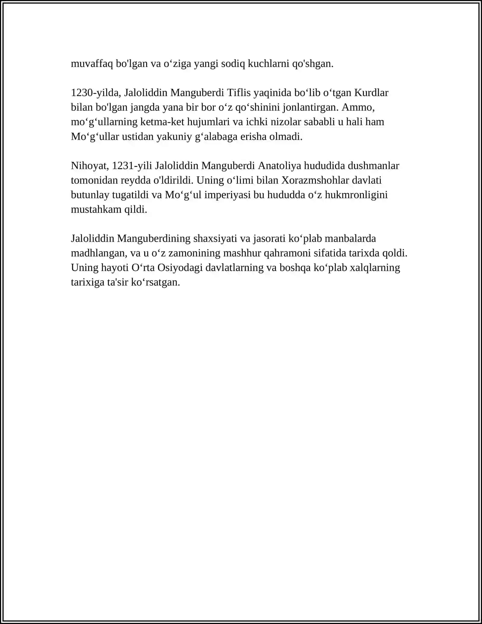 MUSTAQIL ISH Mavzu: JALOLADDIN MANGUBERDI - VATAN HIMOYACHISI 4
