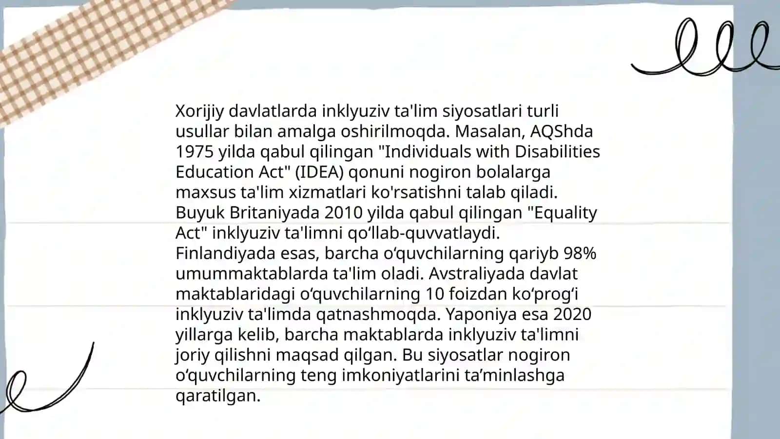 Inklyuziv taʼlimni xorijiy davlatlarda nazariy va amaliy jihatdan qoʻllab quvvatlanishi 4