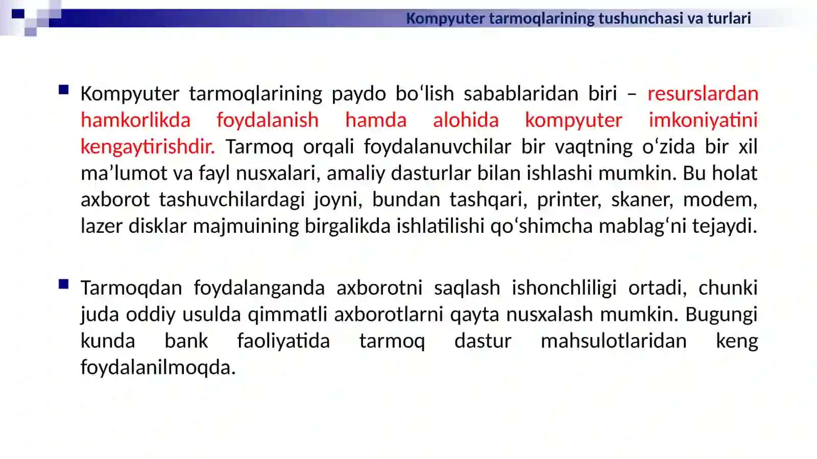 TARMOQ TEXNOLOGIYALARI VA INTERNET XIZMATLARI 4