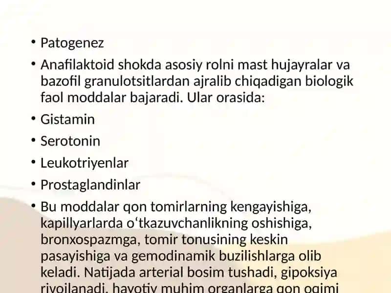 Anafilaktoid shok klinikasi  va diagnostikasi 4