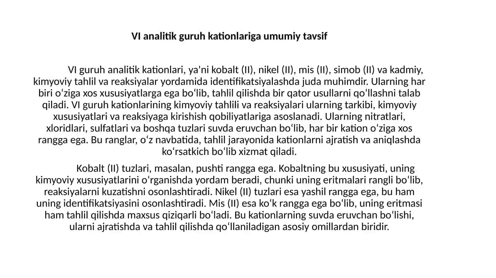 VIanalitikguruhkationlariningumumiytavsifivaguruhreagentta’siri 4