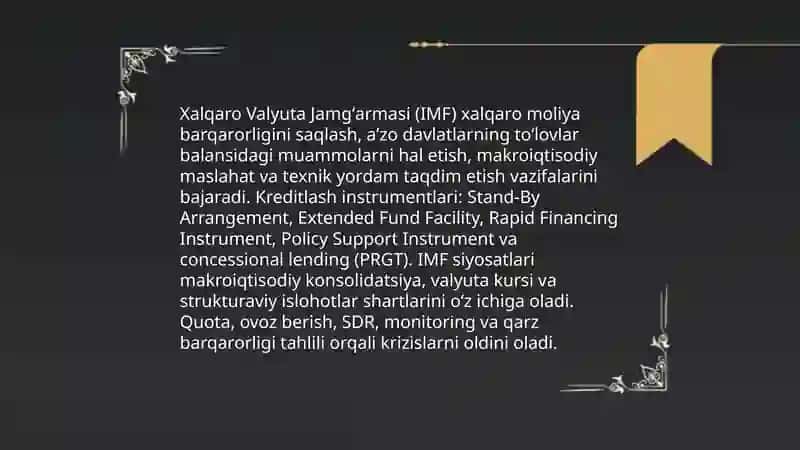 Xalqaro moliya tizimi:asosiy institutlar va mexanizmlar 4
