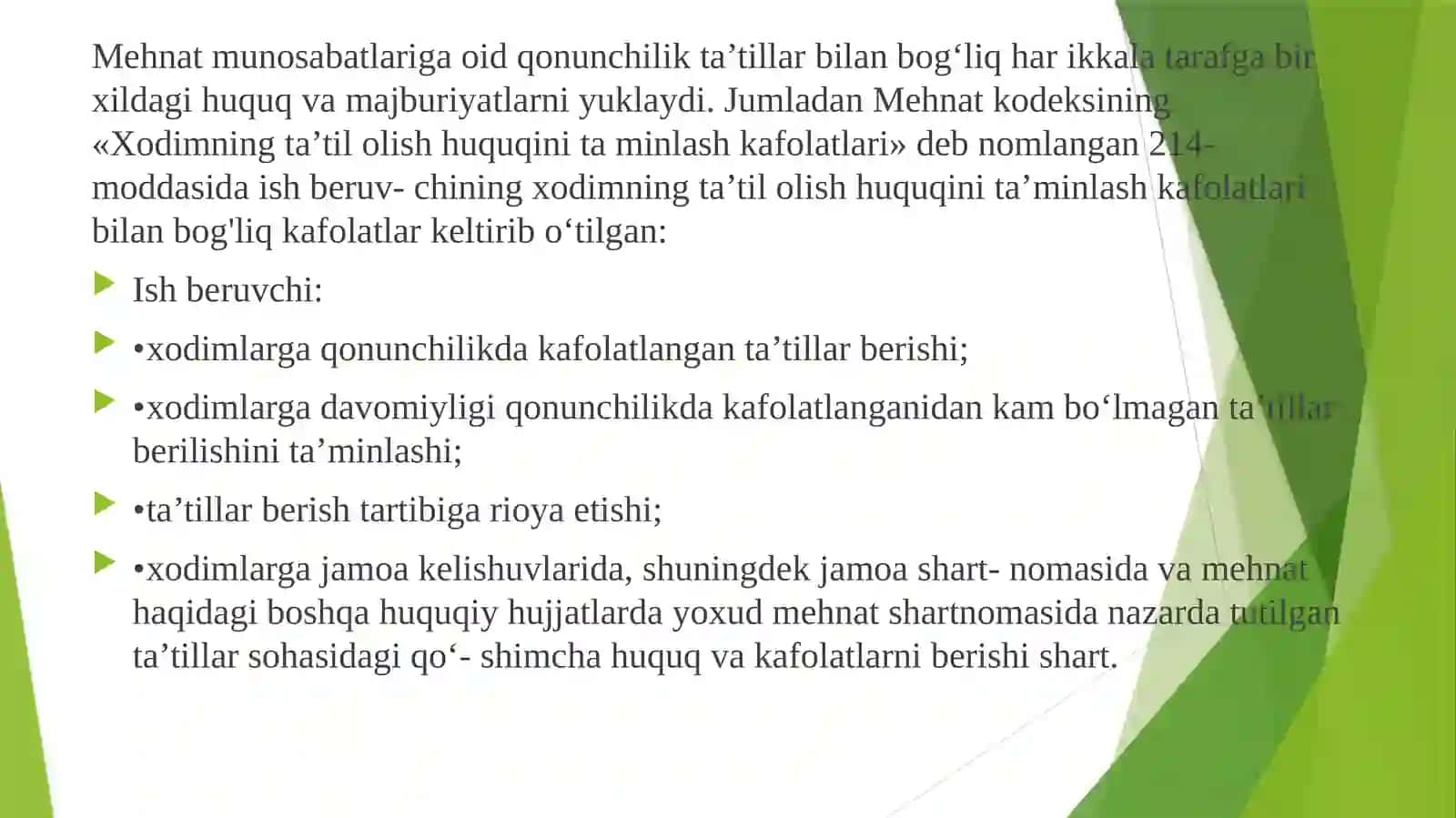 Ta’tillarning turlari va haryolgi mehnat ta’tili 4
